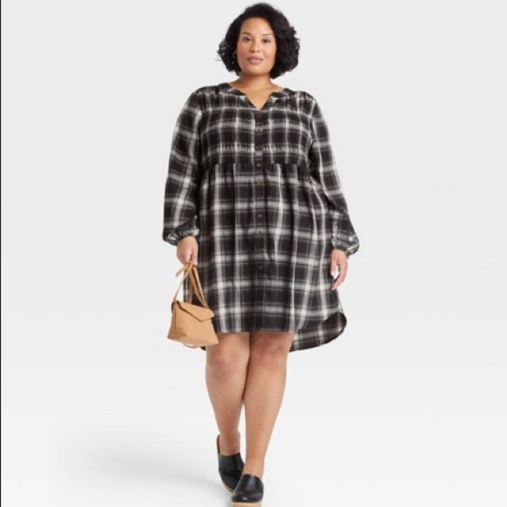 NWT Target Knox Rose Black Plaid Buttoned Shirt Dress XXL